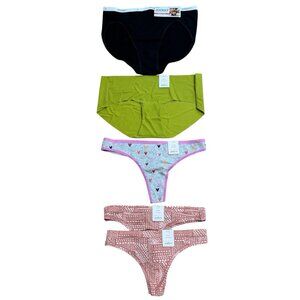 AUDEN UNDERWEAR ASSORTED THONG BRIEF 5 PACK SOLID HEARTS MULTICOLOR SIZE S NEW
